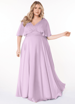Azazie Pamela Bridesmaid Dresses Frosted Lilac A-Line V-Neck Pleated Chiffon Dress image8