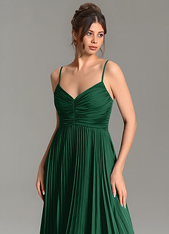 Azazie Blake Bridesmaid Dresses Dark Green A-Line Pleated Stretch Satin Dress image6