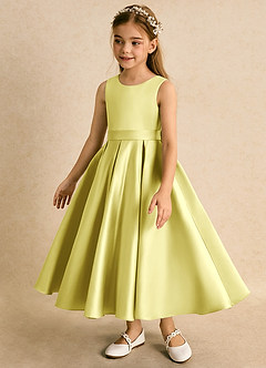 Azazie Junebuj Blumenmädchenkleider Ballkleid Plissee Matte Satin Kleid Zitronensorbet image3