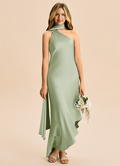 Azazie Briony Junior Etui Plissee Stretch-Satin Kleid Staubiger Salbeigrün image5