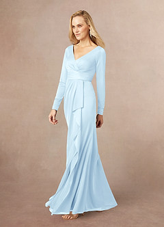 Azazie Risa Kleider für die Brautmutter Meerjungfrau-Linie V-Hals Gefaltet Gittergewebe Kleid Himmelblau image2