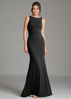 Azazie Gwen Bridesmaid Dresses Black Mermaid Pleated Premium Stretch Jersey Dress image1