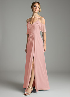 Azazie Dakota Bridesmaid Dresses Rosette A-Line V-Neck Pleated Chiffon Dress image4