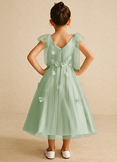 Azazie Minia Jurken voor bloemenmeisjes A-Lijn Jurk van Mat Satijn Boog Stoffige Salie image6