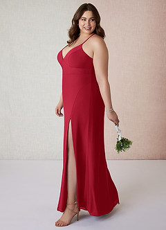 Azazie Becca Bridesmaid Dresses Scarlet Sheath V-Neck Chiffon Dress image9