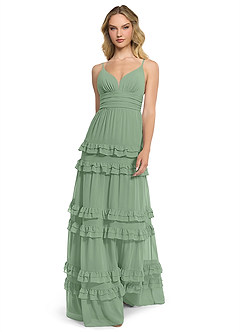 Azazie Rachel Abiti da Damigella Abito A-Line in Chiffon Matcha image1