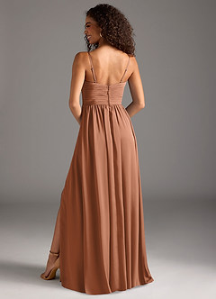 Azazie Alia Bridesmaid Dresses Bronzer A-Line Pleated Stretch Satin Dress image4