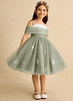 Azazie May Flower Girl Dresses Pistachio Ball-Gown Pleated Tulle Dress image5