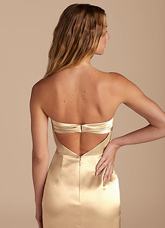 Azazie Leonis Bridesmaid Dresses Gold Mermaid Pleated Metallic Satin Convertible Dress image4