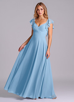 Azazie Leilani Bridesmaid Dresses Powder Blue A-Line Pleated Chiffon Dress image1