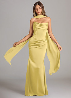 Azazie Sorrel Vestidos de damas de honor Vestido de Canario de Satén Elástico de Corte Sirena Convertible con Sin tirantes image1