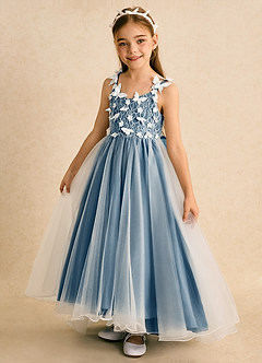 Azazie Darlina Robe Demoiselle D'honneur Fillette Robe Princesse en Tulle Dentelle Ivoire Bleu Bermudes image9