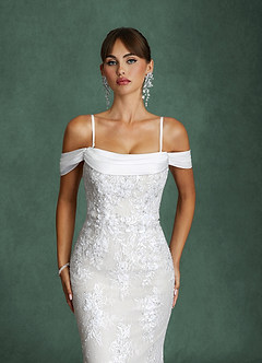 Azazie Harrah Wedding Dresses Diamond White Mermaid Off the Shoulder Lace Dress image3
