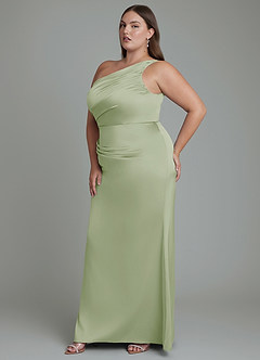 Azazie Akilah Bridesmaid Dresses Dusty Sage Mermaid One Shoulder Stretch Satin Dress image11