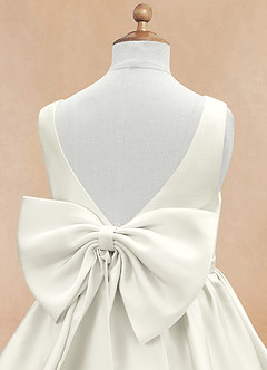 Azazie Margie Flower Girl Dresses Ivory A-Line Bow Stretch Satin Dress image7