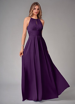 Azazie Bonnie Bridesmaid Dresses Grape A-Line Pleated Stretch Satin Dress image1