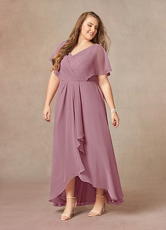 Azazie Eliza Kleider für die Brautmutter A-Linie V-Hals Gefaltet Chiffon Kleid Vintage Mauve image8