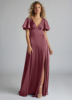 Azazie Kimber Bridesmaid Dresses Desert Rose A-Line Ruched Stretch Satin Dress image3