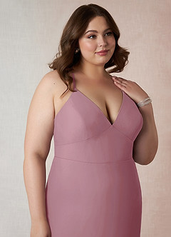 Azazie Becca Bridesmaid Dresses Vintage Mauve Sheath V-Neck Chiffon Dress image12