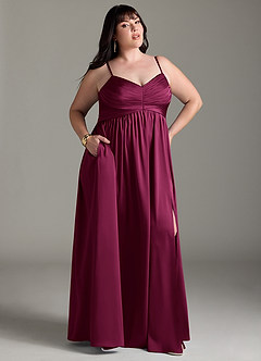 Azazie Alia Bridesmaid Dresses Red Plum A-Line Pleated Stretch Satin Dress image11