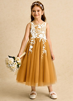 Azazie Sundae Blumenmädchenkleider Ballkleid Spitze Kleid Butterscotch image3
