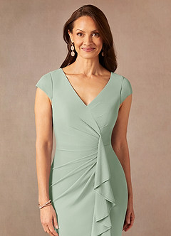 Azazie Renetta Mother of the Bride Dresses Dusty Sage Sheath V-Neck Pleated Mesh Dress image6
