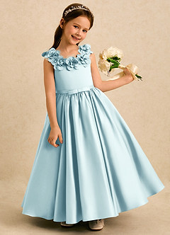 Azazie Eden Flower Girl Dresses Sea Glass Ball-Gown Pleated Matte Satin Dress image2