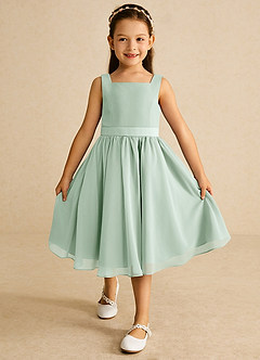 Azazie Ari Flower Girl Dresses Agave A-Line Sleeveless Chiffon Dress image2