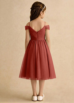 Azazie Lila Girls Formal Robe Demoiselle D'honneur Fillette Robe Trapèze en Tulle Épaule décolletée Terracotta image2