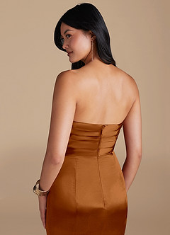 Azazie Yola Bridesmaid Dresses Copper Sheath Pleated Metallic Satin Dress image3