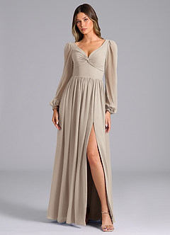 Azazie Zeya Bridesmaid Dresses Frost A-Line Long Sleeve Chiffon Dress image4