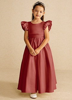 Azazie Piglette Flower Girl Dresses Terracotta A-Line Bow Matte Satin Dress image4