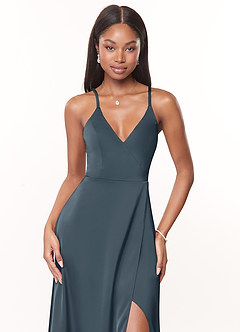 Azazie Maksim Bridesmaid Dresses Twilight A-Line V-Neck Stretch Satin Dress image5