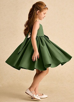 Azazie Jessie vestidos de niña de las flores Vestido de Oliva de Satin Mate de Corte En A con Lazo image3