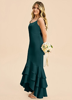 Azazie Fay Junior Pine Mermaid Ruched Stretch Satin Dress image1