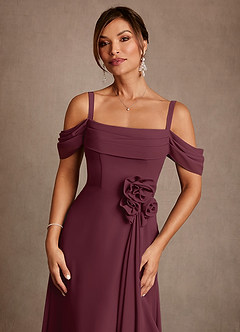 Azazie Amherst Mère de la mariée Robes Robe Trapèze en Mousseline de soie Épaule décolletée Cabernet image5