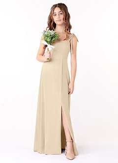 Azazie Rosey Junior Champagne A-Line Sweetheart Neckline Chiffon Dress image1