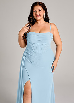 Azazie Amyra Bridesmaid Dresses Sky Blue Sheath Off the Shoulder Chiffon Convertible Dress image11