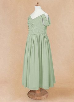 Azazie Chelle Abiti da Ragazza di Fiori Abito A-Line in Chiffon Plissettato Verde Salvia image8