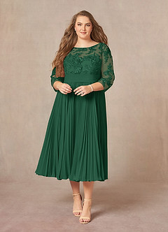 Azazie Tutu Mother of the Bride Dresses Dark Green A-Line Boatneck Lace Chiffon Dress image7