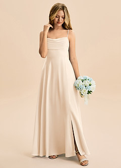Azazie Bear Junior White Alabaster A-Line Pleated Chiffon Dress image3