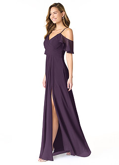Azazie Dakota Bridesmaid Dresses Plum A-Line V-Neck Pleated Chiffon Dress image3