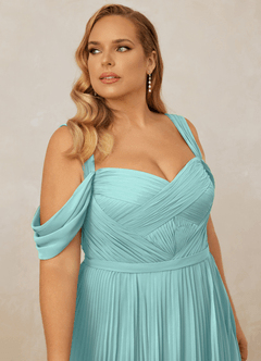 Christian Siriano Bridal for Azazie 1013 Bridesmaid Dresses Aqua A-Line Off the Shoulder Chiffon Dress image14