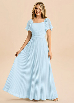 Azazie Lyra Junior Sky Blue A-Line Pleated Chiffon Dress image3