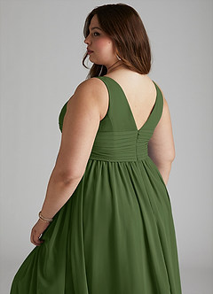 Azazie Yetta Maternity Bridesmaid Dresses A-Line V-Neck Gathered Chiffon Floor-Length Dress image12
