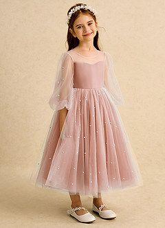 Azazie Trudy Sukienki dla dziewczynek sypiących kwiaty Suknia balowa Dekolt w kształcie serca Tiul Długość herbaty Sukienka image1