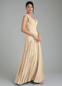 Azazie Kima Bridesmaid Dresses Champagne A-Line Pleated Chiffon Dress image7