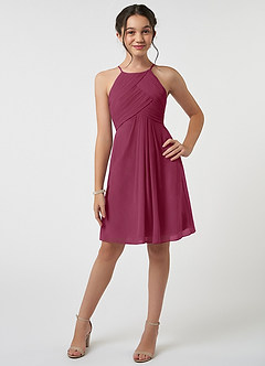 Azazie Ginny Junior Mulberry A-Line Pleated Chiffon Dress image1