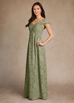Azazie Myrtle Mother of the Bride Dresses Pistachio A-Line Pleated Floral Burnout Dress image2