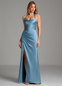 Azazie Serenity Brautjungfernkleider Meerjungfrau-Linie Herzausschnitt Stretch-Satin Kleid Stahlblau image4